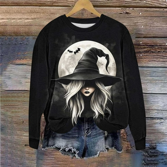Jsaierl Halloween Sweatshirts for Women Plus Size Pumpkin Ghost Graphic Sweatshirt Loose Fit Round Neck T-shirt Long Sleeve Holiday Pullover Tops Halloween Costumes