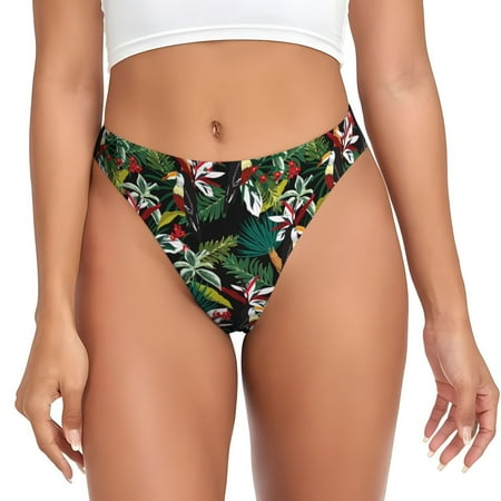 Black Toucan Flower Plant Thongs for Women - No Show Seamless Womens Thongs Underwear  Stretch G String Thongs for Women  Ladies Breathable Sexy Thong Bikini Panties Briefs