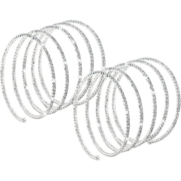 ORUYROP Multilayer Rhinestone Spiral Arm Cuff Bracelets for Upper Arm 2 Pcs, Crystal Silver Prom Bridal Bangle Bracelet for Party Bride Wedding…