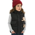 thumbnail image 3 of AINIYS Girls Winter Zipper Cute Chest Doll Puffer for Kids Lightweight Sleeveless Stand Collar Padded Warm Outwear Jacket with Pocket Black 2-3Years, 3 of 5