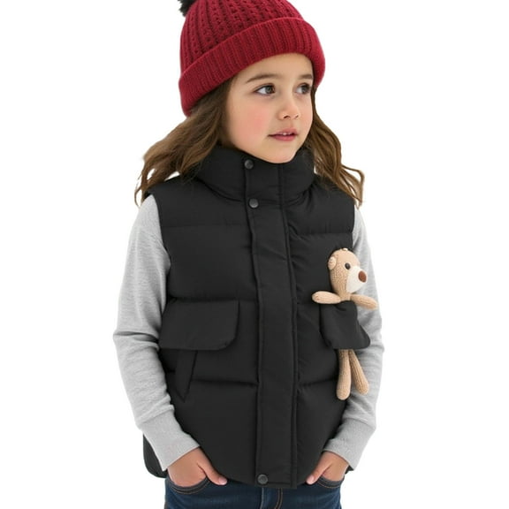 IVEYRTF Childrens Winter Fleece Vests Warm Thickened Sleeveless Jacket Cozy Outerwear for Boys Girls Cold Weather Layering Piece Kids Puffer Tops Cold Season for Children(Black#1,3-4 Years)
