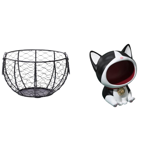 Cesta De Alambre Para Guardar Huevos, Cesta Tejida De Alambre De Hierro, Cesta Rústica Para Frutas Y Verduras, Estatua De Gato, Adorno Artesanal, Cuenco Para Llaves De Entrada, Cuenco Para