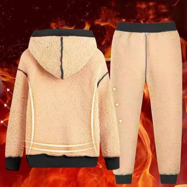 Chandal de lana de Cachemira de cordero para hombre Sudadera con capucha ropa deportiva gruesa y calida conjunto informal de 2 piezas Invierno