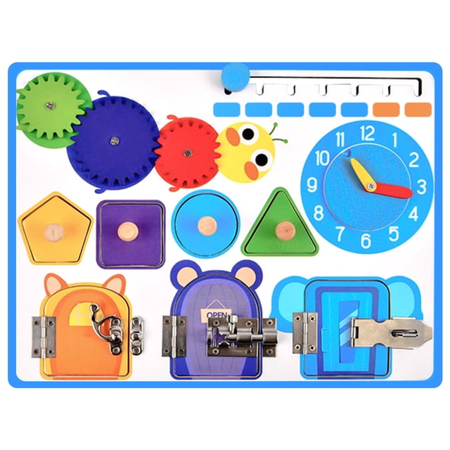 Tablero ocupado para niños pequeños Juguetes Montessori Habilidades básicas Tablero de actividades para niños pequeños Aprenda a mejorar las habilidades motoras finas Juguetes educativos y sensoriales Muyoka Hogar