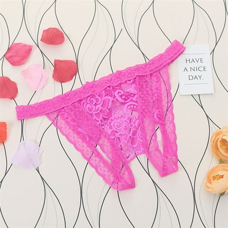 

Pxiakgy intimates for women Underwear Crotchless Sensuality Underpant Lace Women Hollow Hot Pink + One size