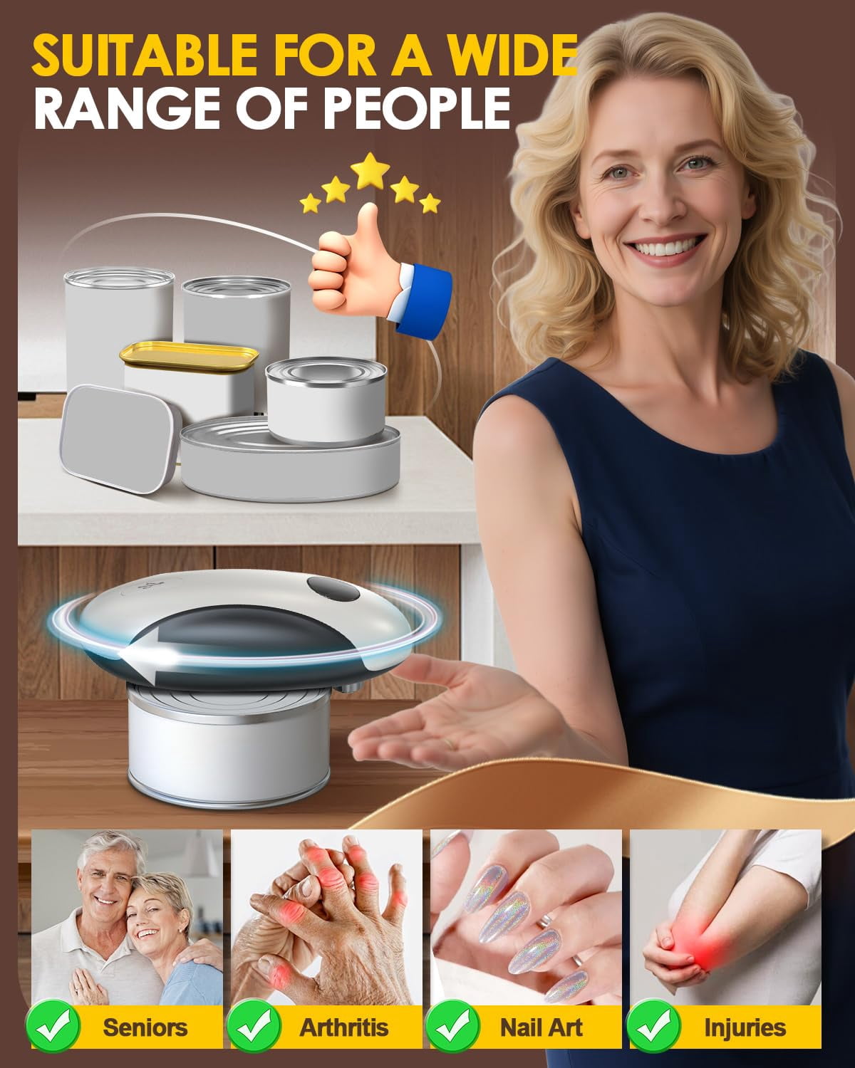 JFengqi Electric Can Opener, One-Touch Automatic Can Opener, Rechargeable, Hands-Free, Fits All Can Sizes, Catch for Kitchen & Seniors with Arthritis