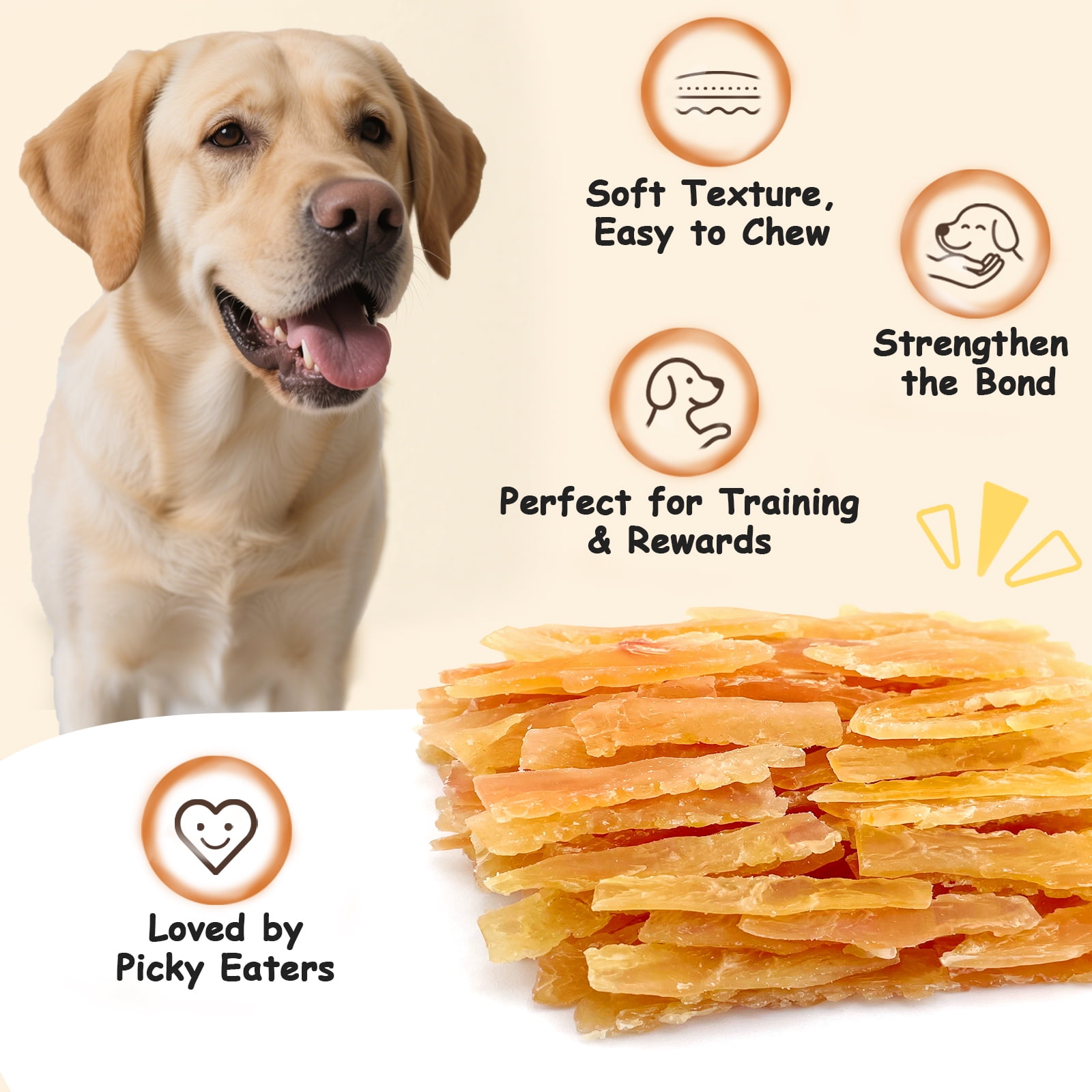 2 Pack Chicken Soft Jerky Strips Training Treats for Small Dogs & Puppies, High Protein, Grain Free 10.6 oz Resealable Bag