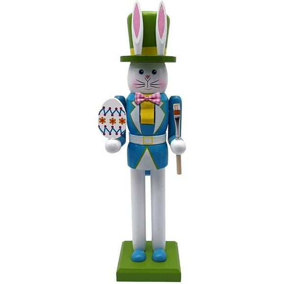 Bwiyojiz Jouet de Simulation 12,1 Pouces Jouets Lapin de Pâques Casse-Noisette 30,8 cm Décoration Traditionnelle en Bois, Cadeaux pour Lui, Bleu