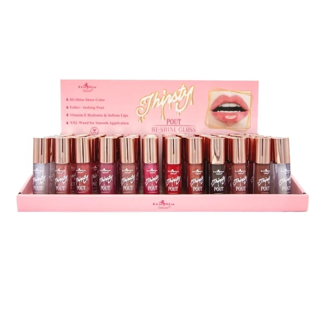 Brillo Labial Italia Deluxe Set de 12 Tonos Thirsty Pout ultrabrillo sensación ligera en los labios
