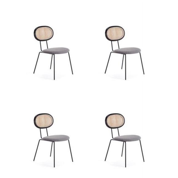Manhattan Comfort 2-DCCA06-GY Jardin Dining Chair with Upholstered Seating, Black, Cane & Gray - Set of 4