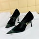 thumbnail image 3 of Zapatos de tacón alto y fino para mujer, con punta de gamuza y tacón bajo, con hebilla de metal y punta recta, para banquetes, con un solo zapato para mujer, 3 of 5