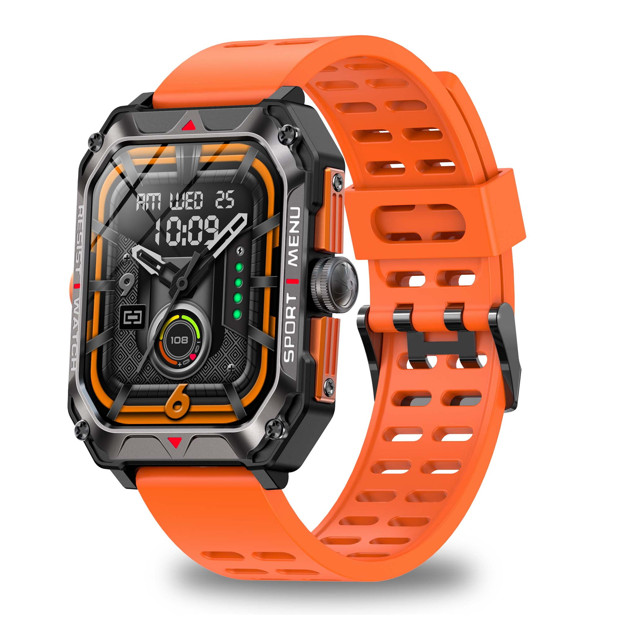 Allspin Smart Watch,  Answer/Make Calls 2.02''HD Touchscreen IP68 Waterproof Fitness Tracker Smartwatch for Android IOS with 2 Bands(Black, Orange)
