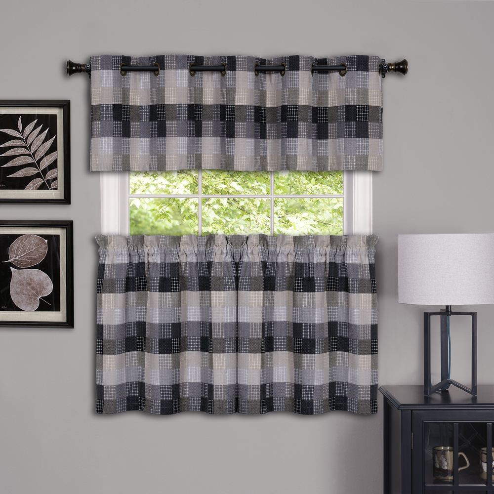 Achim Harvard Rod Pocket Light Filtering Curtain Tier Pair, Black, 57" x 36" - image 2 of 6