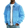thumbnail image 2 of Bomber Jacket Men Zip Up Lightweight Corduroy Jackets Casual Stylish Fall Winter Coats Windbreaker Clothing with Pockets Light Blue L, 2 of 4