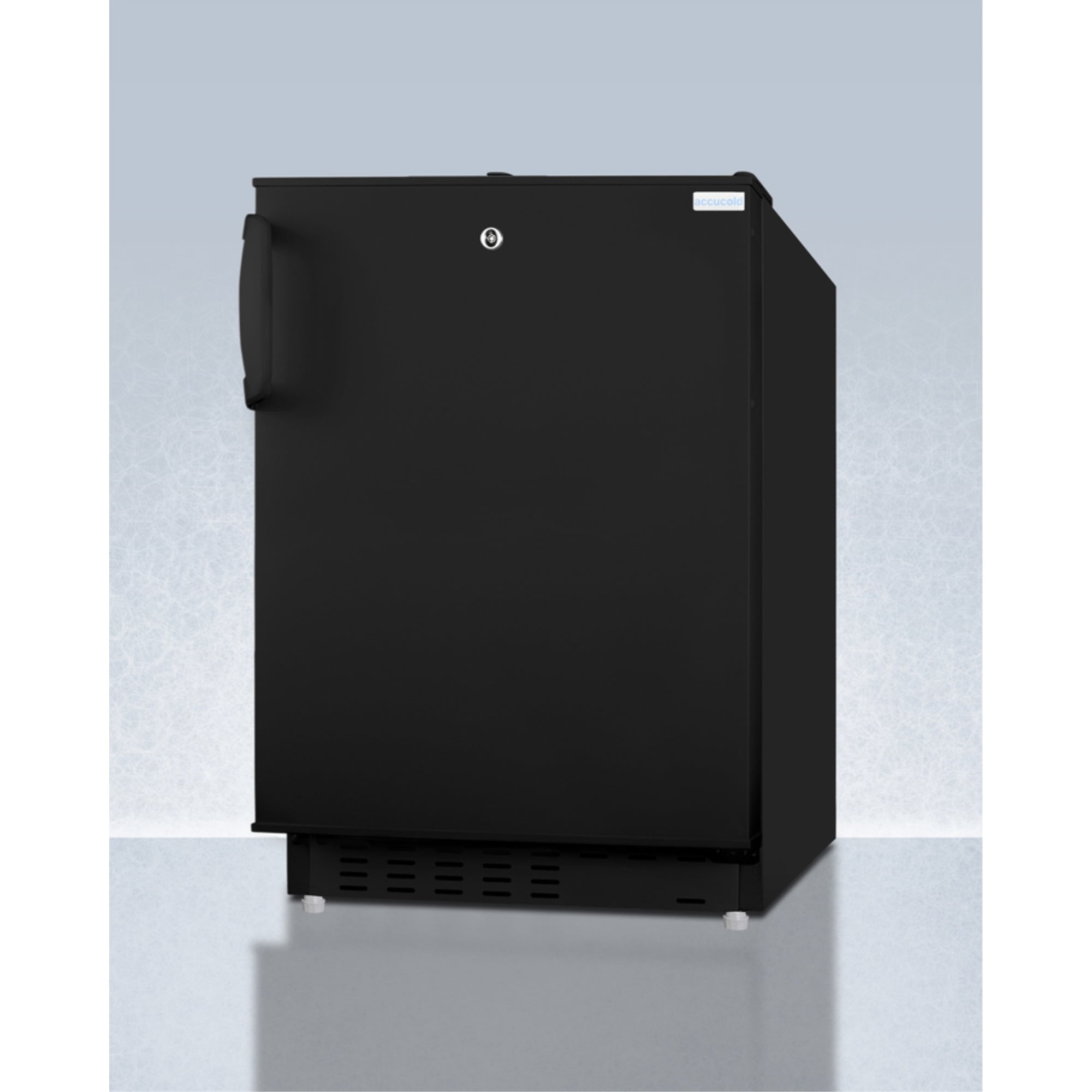 20" wide built-in undercounter ADA compliant refrigerator-freezer in black with a front lock