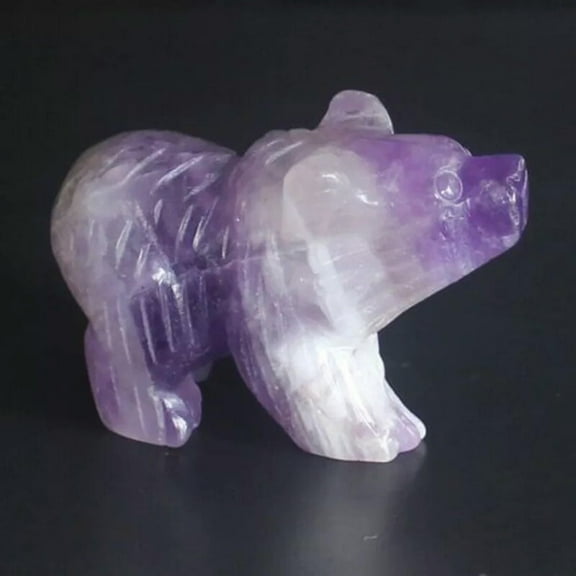 K-KED Natural y Amethyst Quartz Crystal Polar Bear Stone Statue Mini Reiki Decor