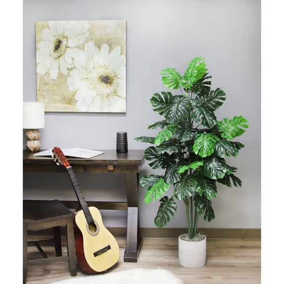 The Mod Greenhouse 60" Artificial Green Monstera Plant in a Black Matte Planter Pot