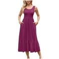 thumbnail image 2 of Women's Summer Sleeveless Dress Plus Size Crew Neck Loose Fashionable Pleated Swing Casual Beach Wedding Guest Elegant Vacation Maxi Dresses with Pockets, 2 of 5