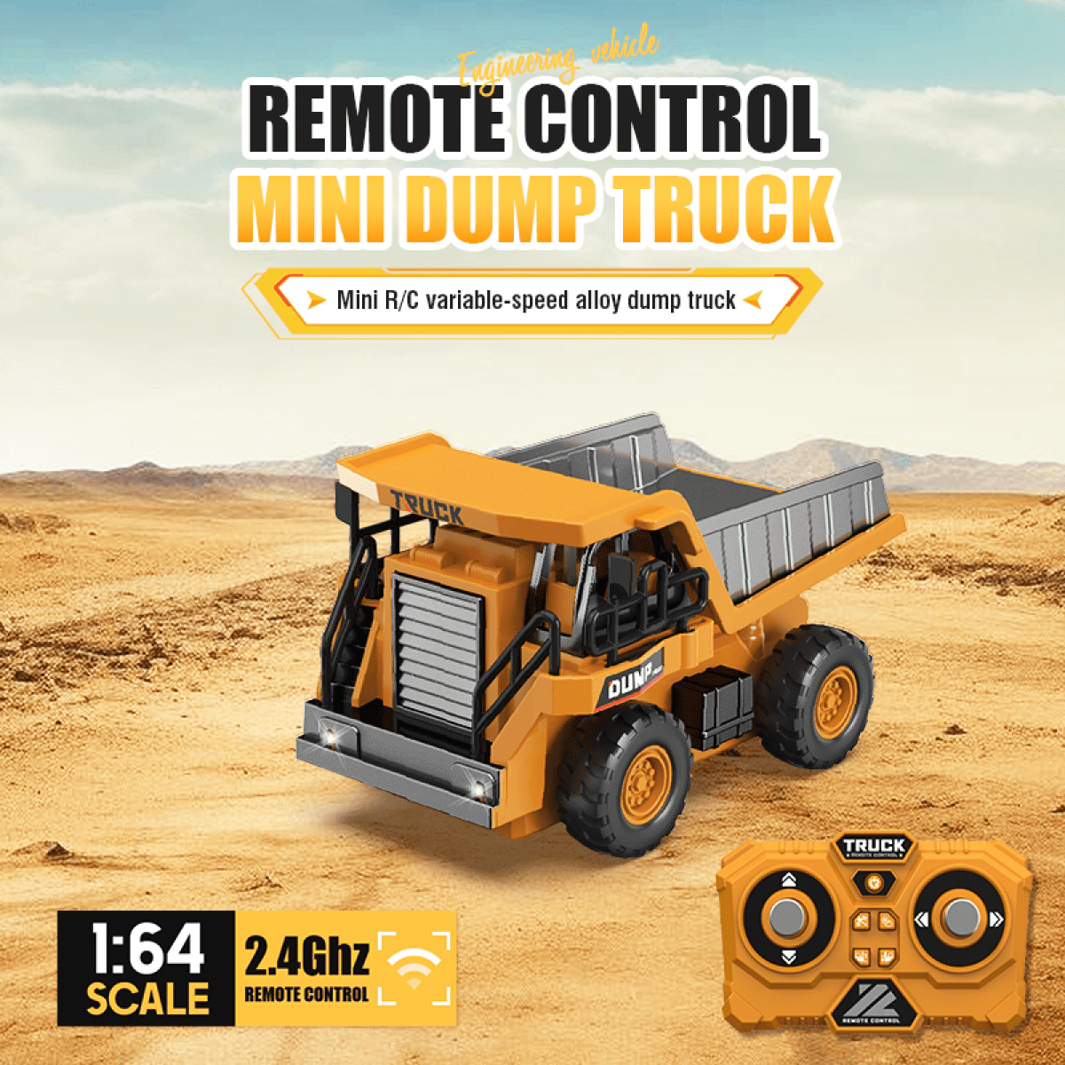 Mini RC Dump Truck Toys 1:64 Alloy Remote Control Car with Adjustment Lights & Sound, APP Control Construction Truck for Kids Adults Gifts