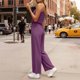 thumbnail image 5 of Pantalones Casuales para Mujeres Verano Cuello en V Color Sólido Bolsillo sin Mangas Pantalones Largos Mono Poliéster Moda Casual, 5 of 7