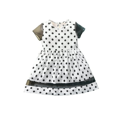 

JINSIJU Infant Summer Patchwork Dress Girls Casual Dot Print Short Sleeve Round Neck One-piece