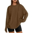 thumbnail image 2 of HVOBTTY Womens Long Sleeve Pullover T Shirt, Fall Tops for Women, Women's Soft Casual Crew Neck Lightweight Versatile T Shirt Brown, S, 2 of 4