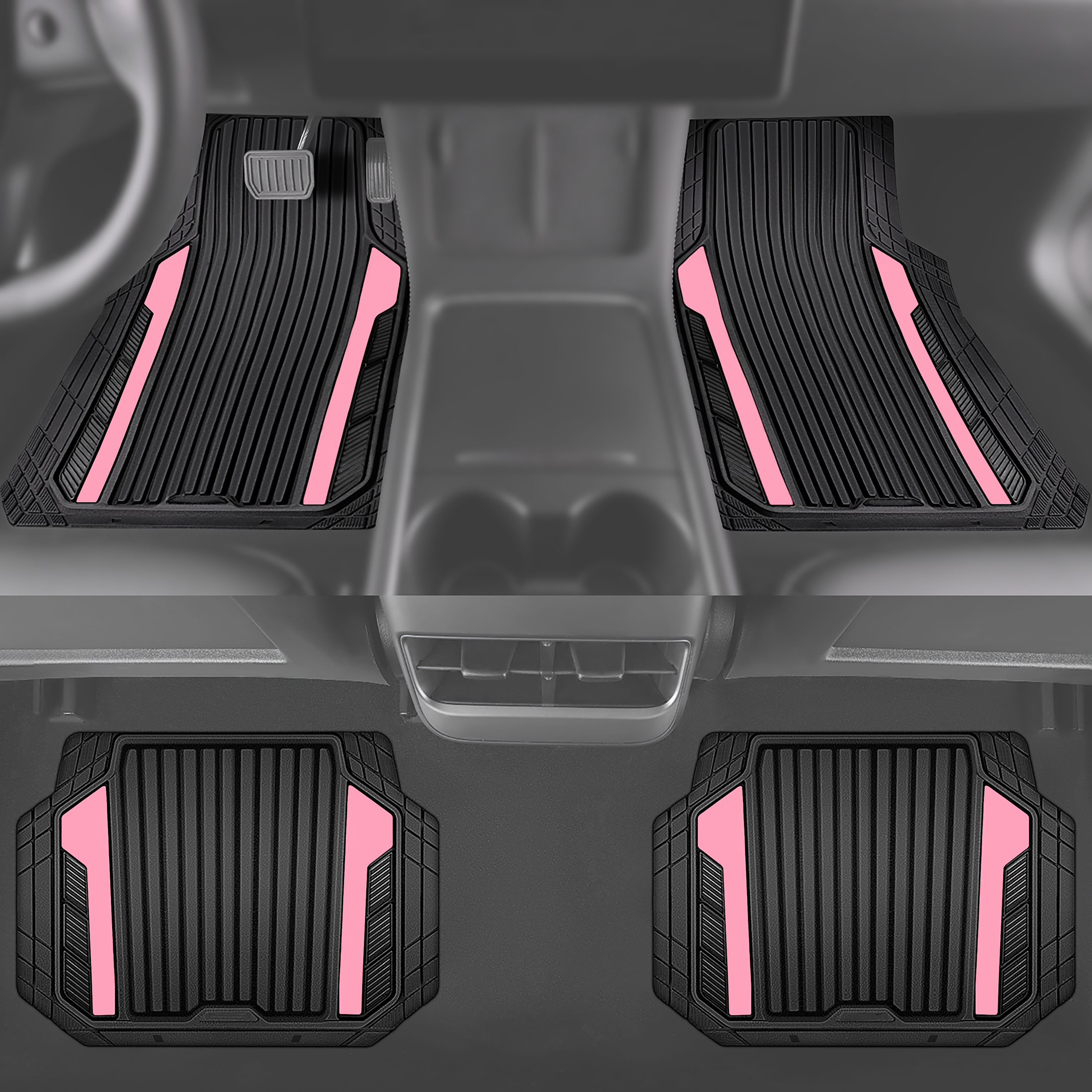 Auto Drive 4-Piece Black & Pink Heavy-Duty Floor Mats photo 3