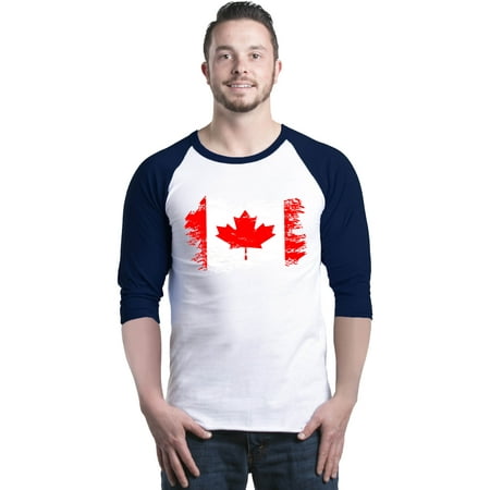 Shop4Ever Men's Distressed Canadian Flag Canada Leaf Raglan Baseball