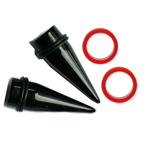 3/4" 7/8" 1 inch Black Tapers Red Screw Tunnels Gauges Ear Stretching Kit - Gauge size=1 inch 25mm