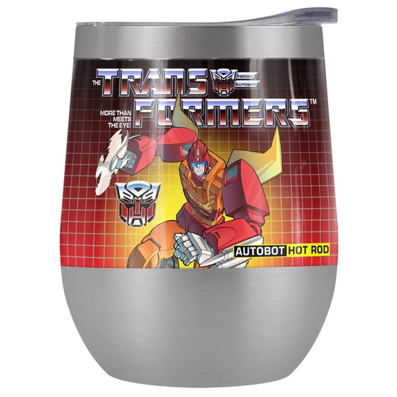 Transformers Official Hot Rod 12 oz Stemless Tumbler, Stainless Steel Travel Cup|Lake Tumbler|Insulated with Leak Resistant Slide-Lock Lid