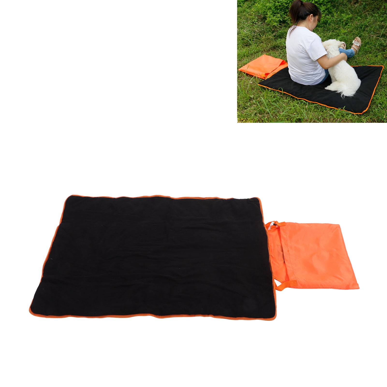 BIMZUC Outdoor Pet Mat Reversible Waterproof Machine Washable Portable Dog Sleeping Pad for Puppy Camping Travel Orange with Black Polyester Layer 15.75 inches / 40.0 cm Bed Cushion