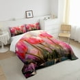 thumbnail image 3 of Erosebridal Chic Tulip Flowers Comforter Set Queen Pink Floral Bedding Set,Girly Pastel Blossoms Down Comforter Watercolor Leaves Bed Set Botanical Plant Quilted Duvet Room Decor,Lightweight, 3 of 5