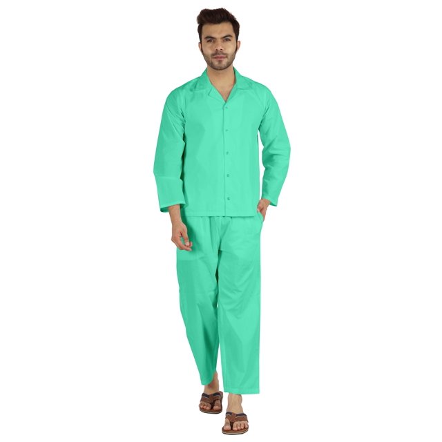 Inkmeso Ensemble de Pyjama Classique Uni en Coton, Pyjama Boutonné pour Hommes, 2 Pcs, Tenue de Nuit