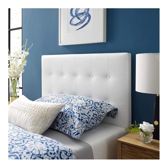 Tufted Button Faux Leather Upholstered Twin Headboard in White