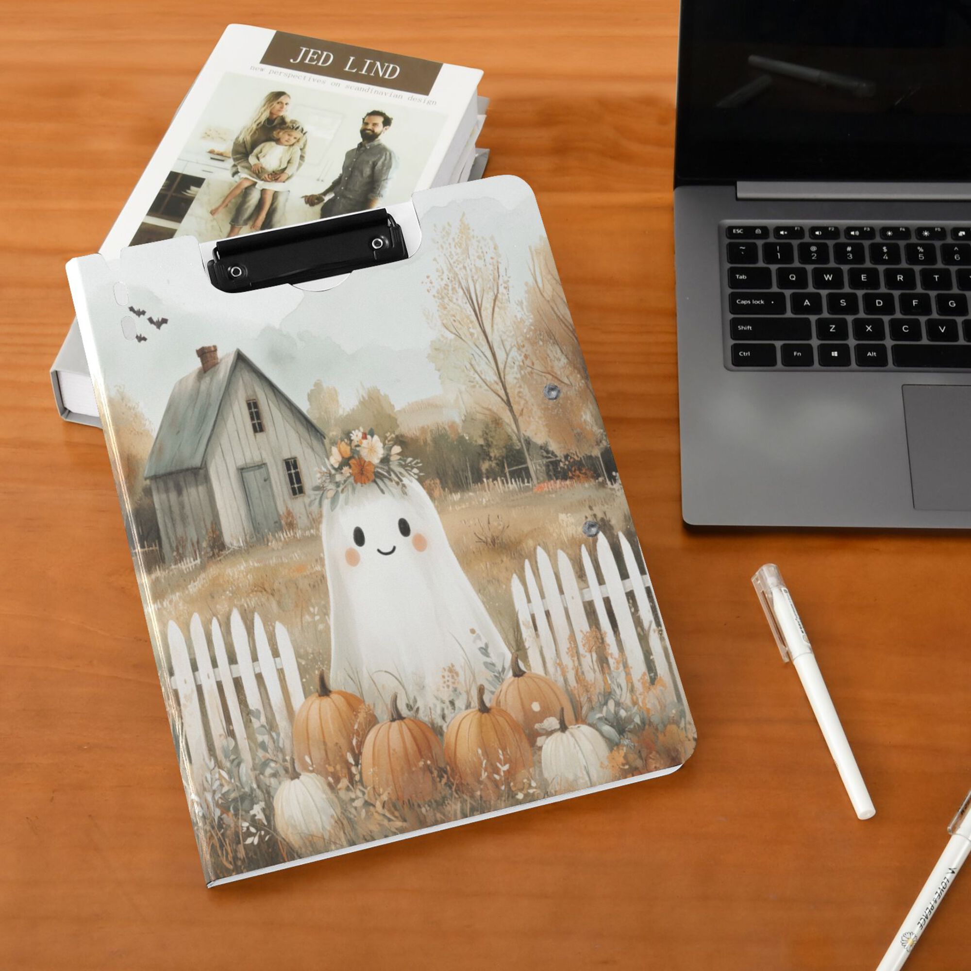 FORMRS A4 Clipboard Folder with Pen Holder Horizontal Foldable School Office Binder, Cute Halloween Pumpkins