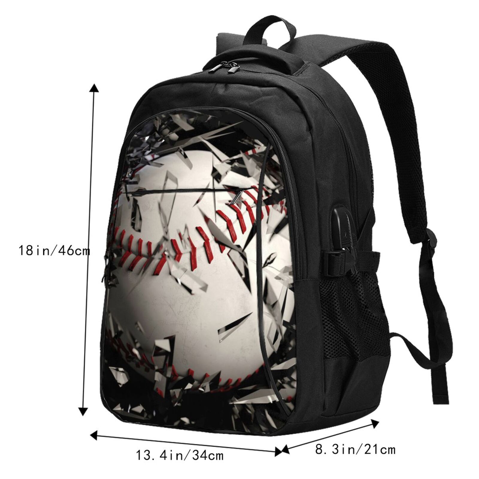 Hirioo Baseball Breaking Glass for Travel Laptop Backpack with USB Charging Port for Men and Women