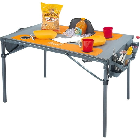 Creative Outdoor Portable Folding Table with Built-In Outdoor Cooler and 4 Cup Holders, Orange Gray