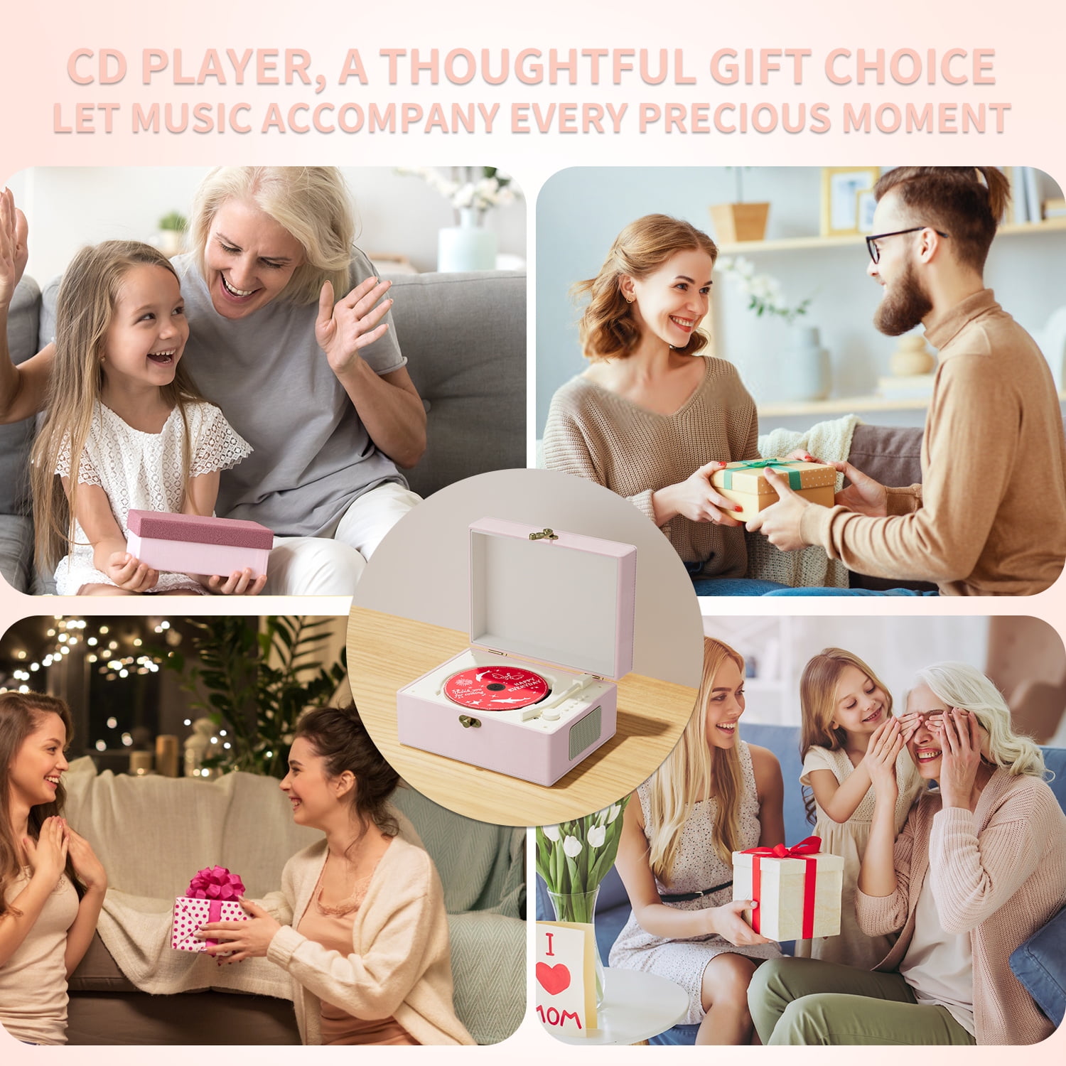 Yintiny Rechargeable Vintage CD Player with Speakers; Bluetooth Transmitter; Festival Gift; BGM Player for Home Decor