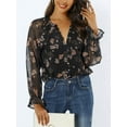 thumbnail image 5 of Siliteelon Womens Boho Floral Casual Shirts V Neck Ruffle Long Sleeve Blouses Chiffon Tops, 5 of 5
