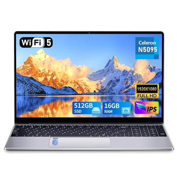 KUU Gaming Laptop, 15.6 Inch Laptop Computer, 16GB RAM 512GB SSD, Celeron N5095 Processors, FHD 1920 x 1080, Supports 180 Angle Opening, WiFi 2.4G+5G,BT 4.2
