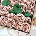thumbnail image 4 of 25pcs Artificial Flowers Terracotta Foam Fake Rose with Stems 8 Leaves Real Looking Light Brown Faux Roses for Wedding Bouquets Bridal Shower Centerpieces Arrangements Party Tables Decorations DIY, 4 of 11
