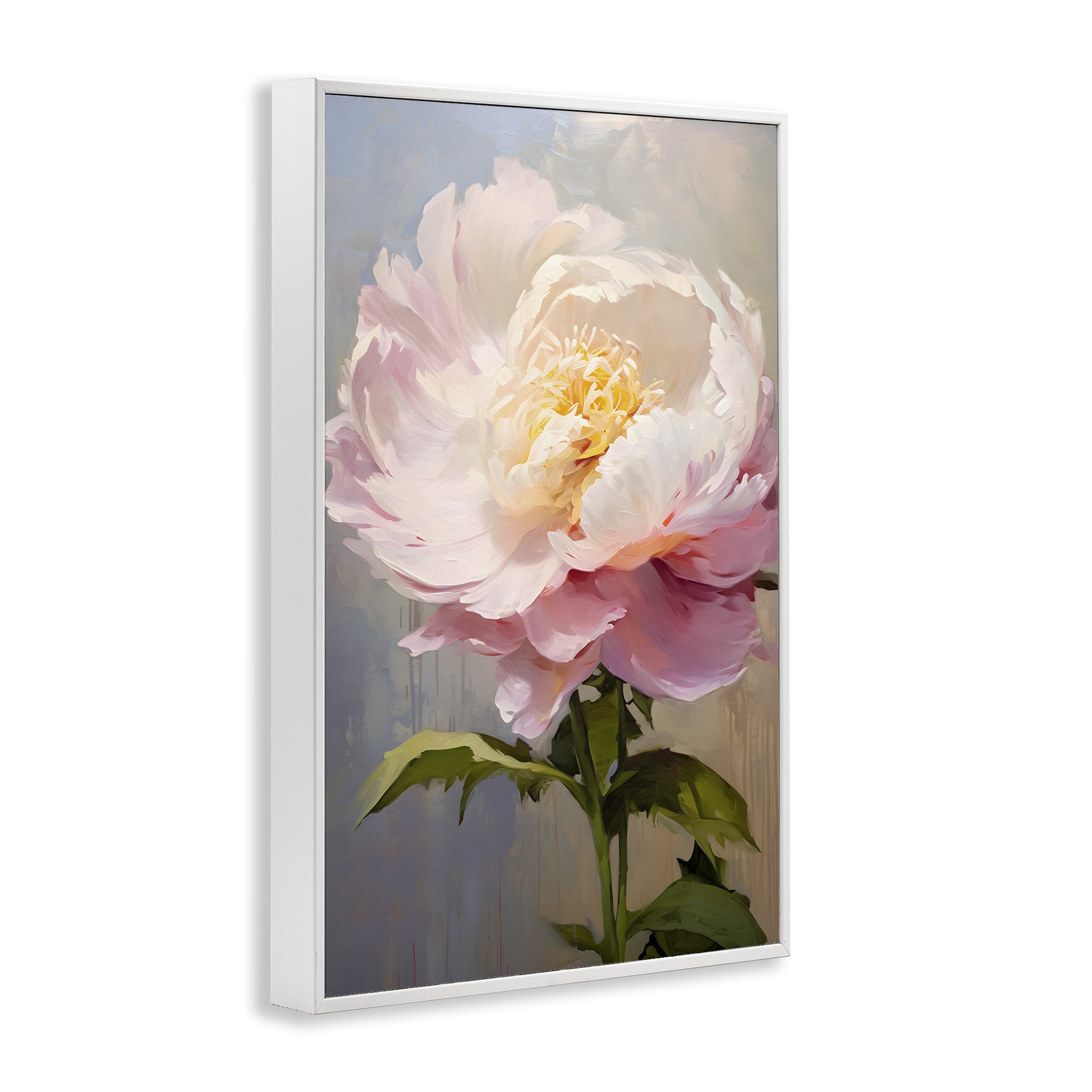Stupell Industries Pink Rose in Bloom Botanical & Floral Painting White Framed Art Print Wall Art, 12 x 18