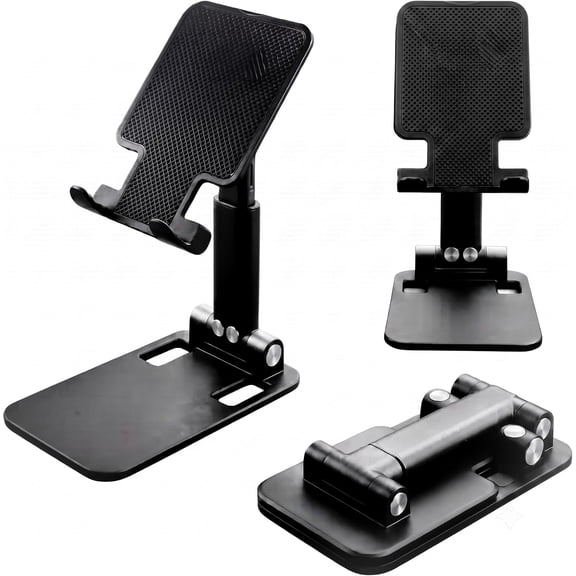 GadgetNestUSA 3‑Pack Adjustable Foldable Phone Stand, Desk Holder with Anti‑Slip Silicone Pad, Universal Support for 4‑10 Inch Smartphones & Tablets (Black)