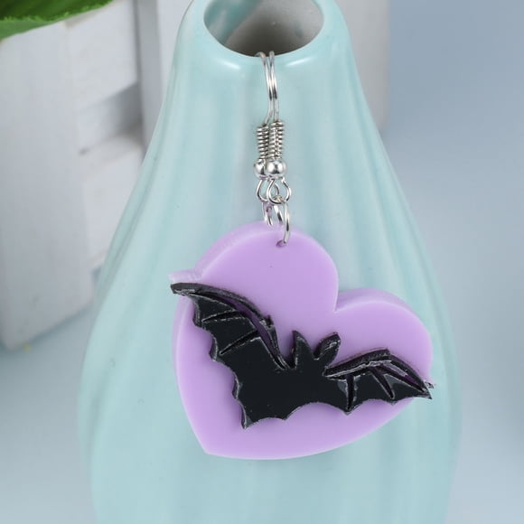 HAMPPLIES 1Pair Lightweight Black Acrylic Bat Wing Earring with Heart Dangle Ear Jewelry Decor
