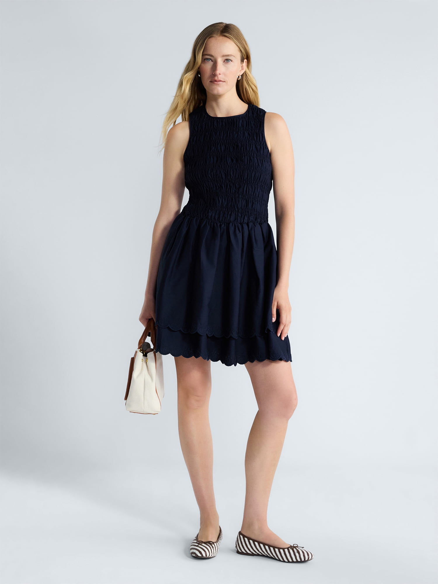 Free Assembly Women's and Women's Plus Smocked Cotton Sleeveless Mini Dress, Sizes XS-4X