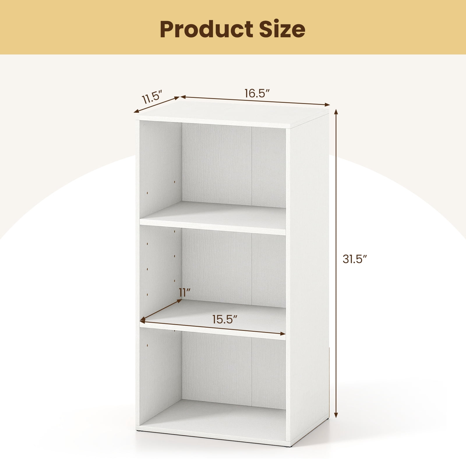 Giantex 3-Cube Bookcase, Floor Standing Open Bookshelf w/7-Position Adjustable Shelves, Modern Display Shelf, White