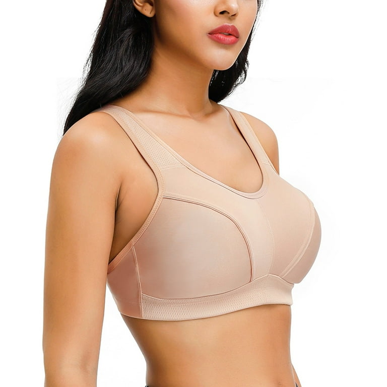 Deyllo Women's High Impact Full Coverage Wireless Plus Size Sports Bra,  Beige 46G