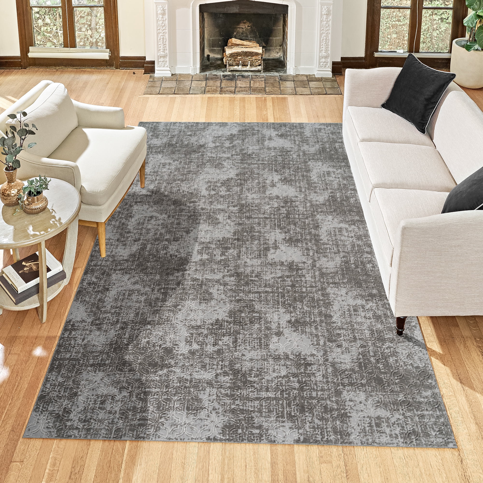 Shadow Thandi Transitional Geometric Silver Area Rug, 5x7