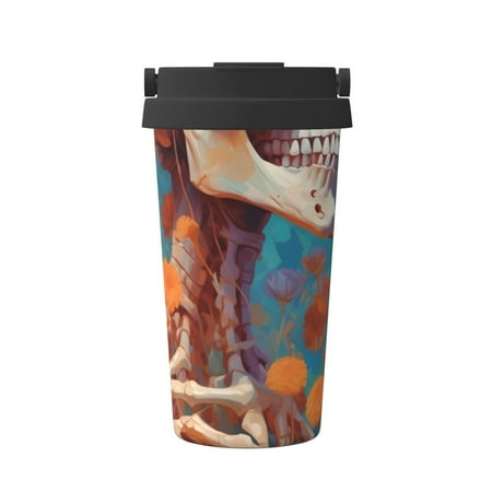 

KLL Artistic Orange Carnation Skull Pattern Stainless Steel Vacuum Insulated Tumbler - Carry Insulated Coffee Mug - Reusable Insulated Cold Brew Iced Coffee Cup Thermos