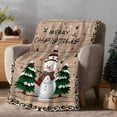 thumbnail image 2 of Christmas Snowman Flannel Blanket for Bed,Travel and Camping, Winter Pine Trees Xmas Snow Wood Grain Super Soft Cozy Blanket for All Seasons 60"x80", 2 of 9